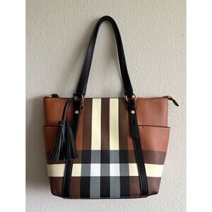 NEW 2 IN-1 Monogram Plaid Zip Tote Bag + Zip Wallet